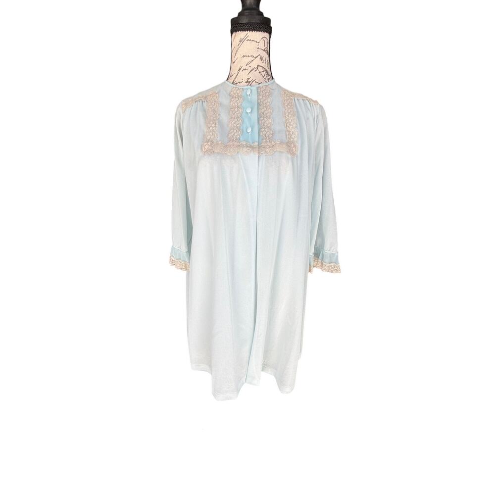 Vintage Lorraine Powder Blue Sheer Lingerie Nightgown Bed Jacket Set S Coquette